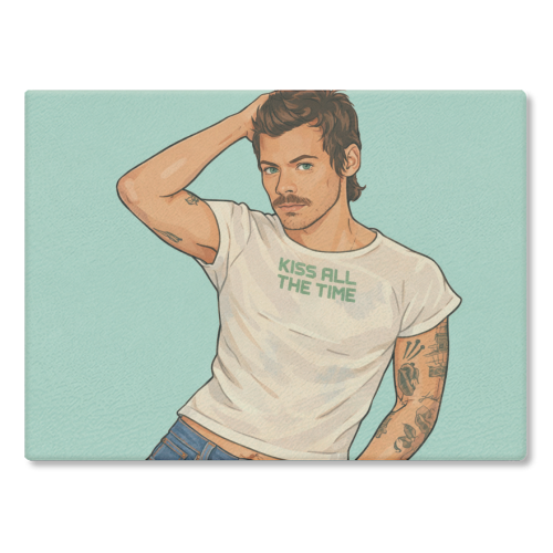 Kiss Me Harry - glass chopping board by DOLLY WOLFE