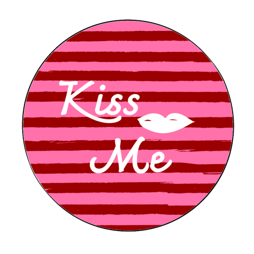 Kiss Me Pink Retro Stripe Illustration - Circle Sticker by EZbie