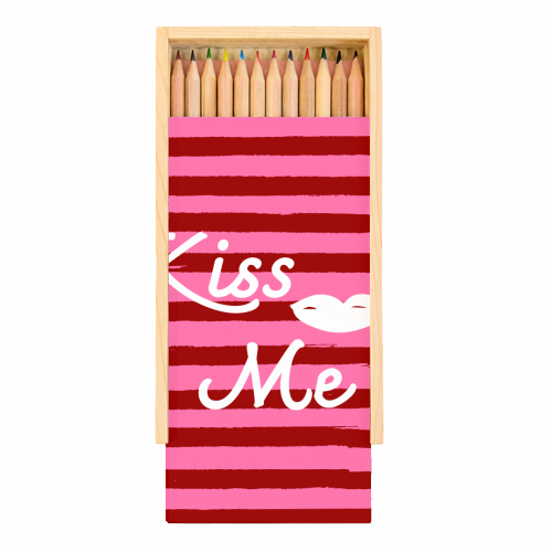 Kiss Me Pink Retro Stripe Illustration - Coloured Pencils with Box by EZbie