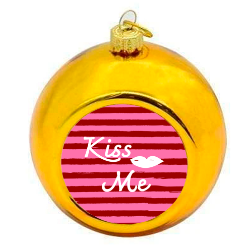 Kiss Me Pink Retro Stripe Illustration - colourful christmas bauble by EZbie