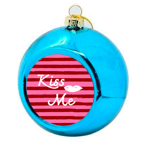 Kiss Me Pink Retro Stripe Illustration - colourful christmas bauble by EZbie