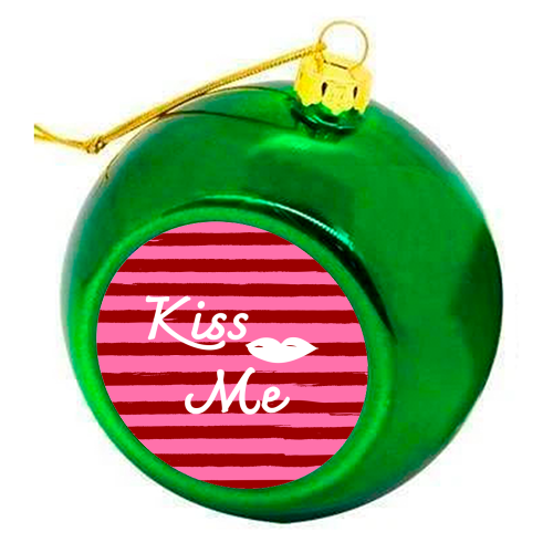 Kiss Me Pink Retro Stripe Illustration - colourful christmas bauble by EZbie