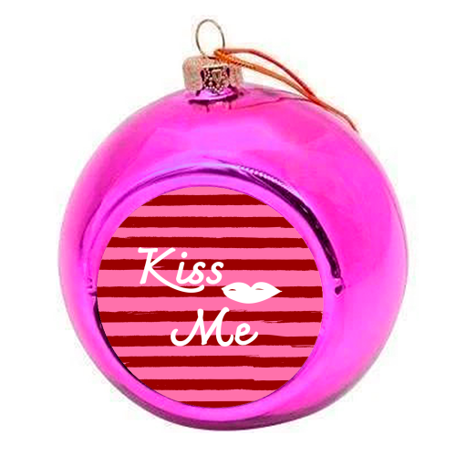 Kiss Me Pink Retro Stripe Illustration - colourful christmas bauble by EZbie