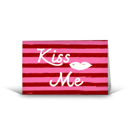 Kiss Me Pink Retro Stripe Illustration - funny greeting card by EZbie
