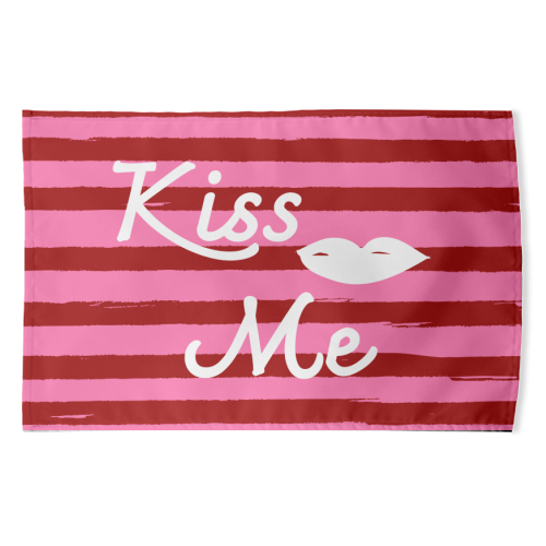 Kiss Me Pink Retro Stripe Illustration - funny tea towel by EZbie