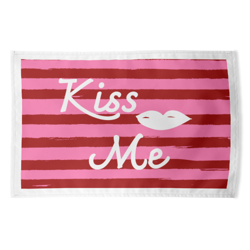 Kiss Me Pink Retro Stripe Illustration - funny tea towel by EZbie