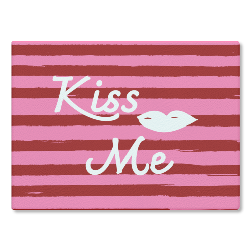 Kiss Me Pink Retro Stripe Illustration - glass chopping board by EZbie