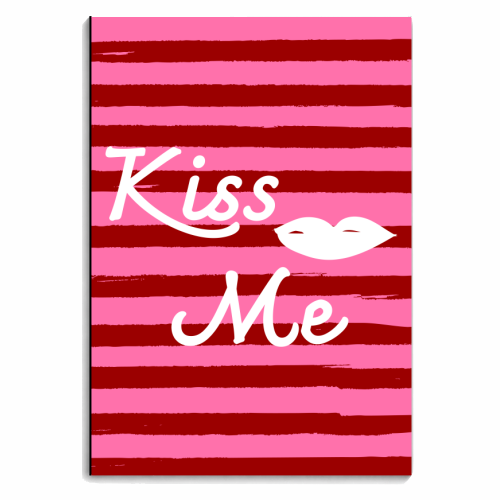 Kiss Me Pink Retro Stripe Illustration - personalised A4, A5, A6 notebook by EZbie