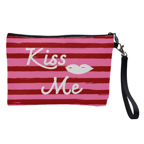 Kiss Me Pink Retro Stripe Illustration - pretty makeup bag by EZbie