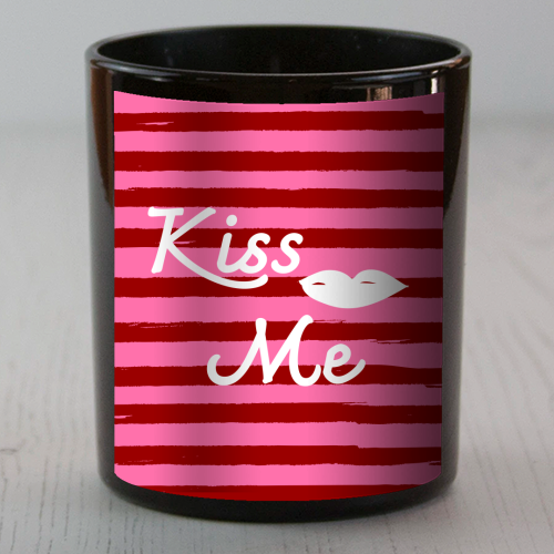 Kiss Me Pink Retro Stripe Illustration - scented candle by EZbie