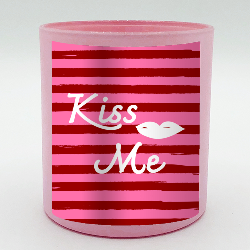 Kiss Me Pink Retro Stripe Illustration - scented candle by EZbie