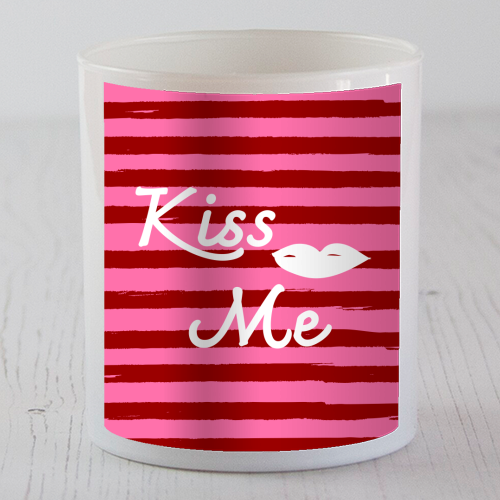 Kiss Me Pink Retro Stripe Illustration - scented candle by EZbie