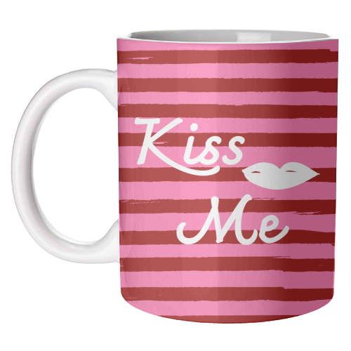 Kiss Me Pink Retro Stripe Illustration - unique mug by EZbie