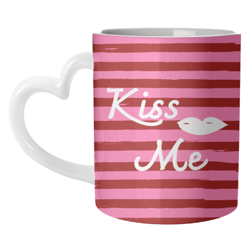 Kiss Me Pink Retro Stripe Illustration - unique mug by EZbie