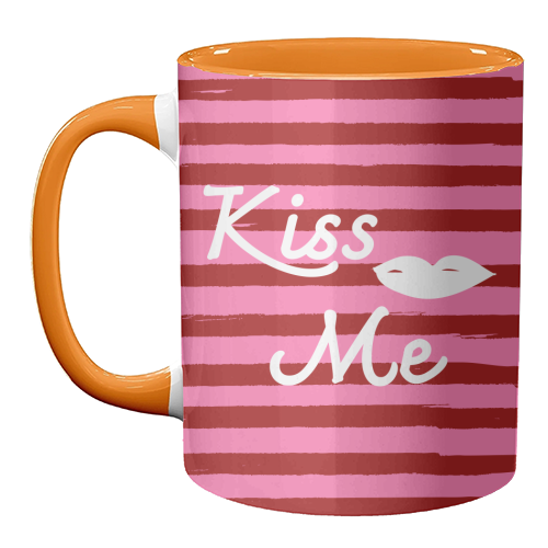 Kiss Me Pink Retro Stripe Illustration - unique mug by EZbie