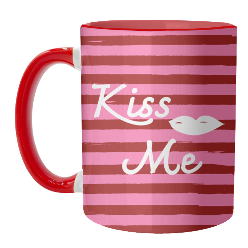 Kiss Me Pink Retro Stripe Illustration - unique mug by EZbie
