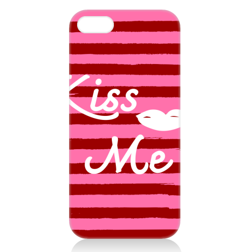 Kiss Me Pink Retro Stripe Illustration - unique phone case by EZbie