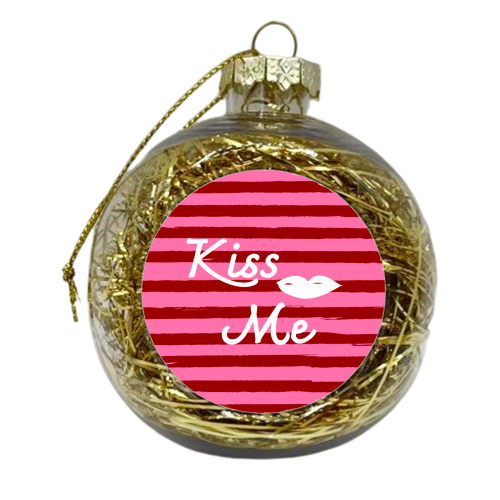 Kiss Me Pink Retro Stripe Illustration - xmas bauble by EZbie