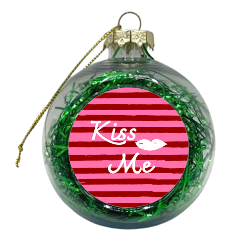 Kiss Me Pink Retro Stripe Illustration - xmas bauble by EZbie