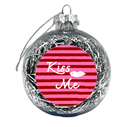 Kiss Me Pink Retro Stripe Illustration - xmas bauble by EZbie