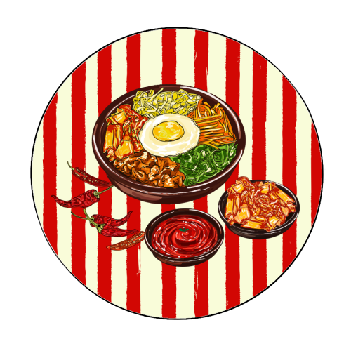 Korean Bibimbap with Kimchi and Gochujang - Circle Sticker by EZbie