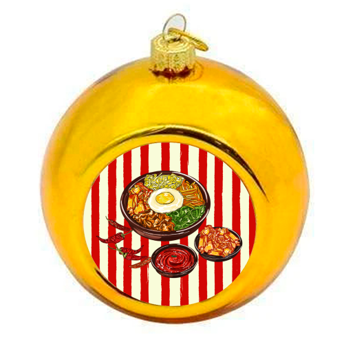 Korean Bibimbap with Kimchi and Gochujang - colourful christmas bauble by EZbie