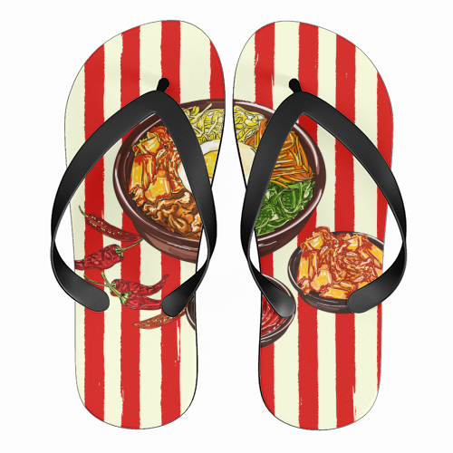 Korean Bibimbap with Kimchi and Gochujang - funny flip flops by EZbie