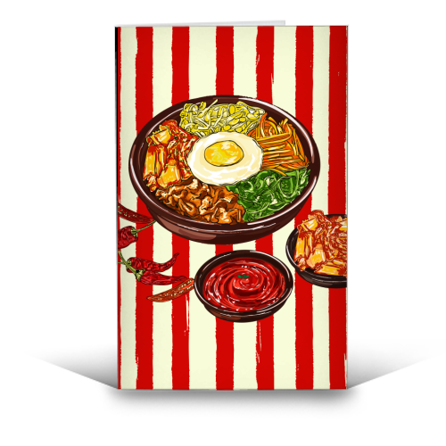 Korean Bibimbap with Kimchi and Gochujang - funny greeting card by EZbie