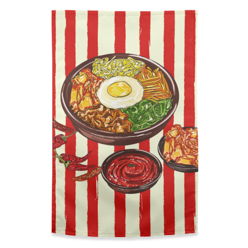 Korean Bibimbap with Kimchi and Gochujang - funny tea towel by EZbie