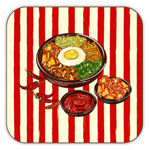 Korean Bibimbap with Kimchi and Gochujang - personalised beer coaster by EZbie