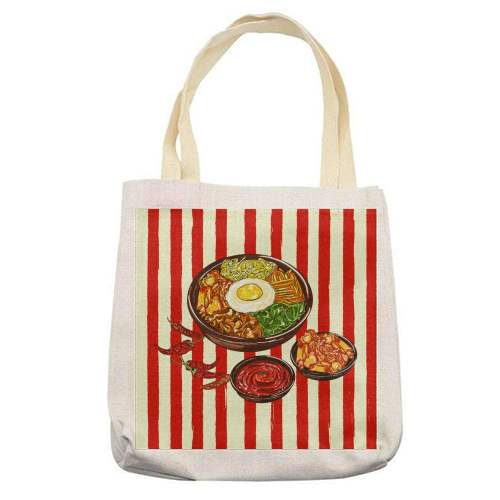 Korean Bibimbap with Kimchi and Gochujang - printed canvas tote bag by EZbie