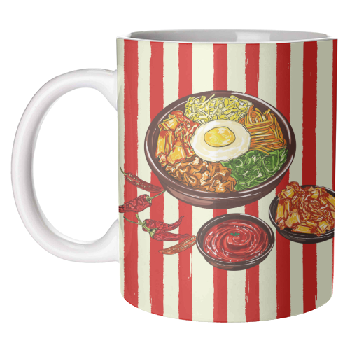 Korean Bibimbap with Kimchi and Gochujang - unique mug by EZbie