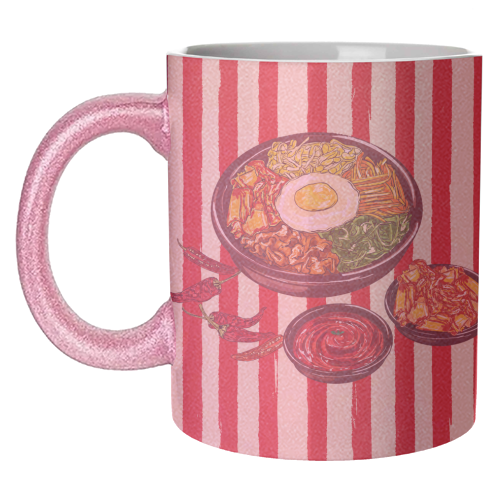 Korean Bibimbap with Kimchi and Gochujang - unique mug by EZbie