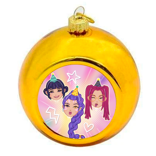 Kpop Demon Hunters - colourful christmas bauble by Loren Grosvenor