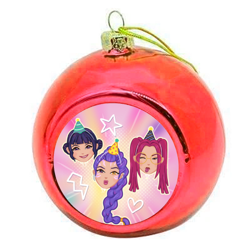 Kpop Demon Hunters - colourful christmas bauble by Loren Grosvenor