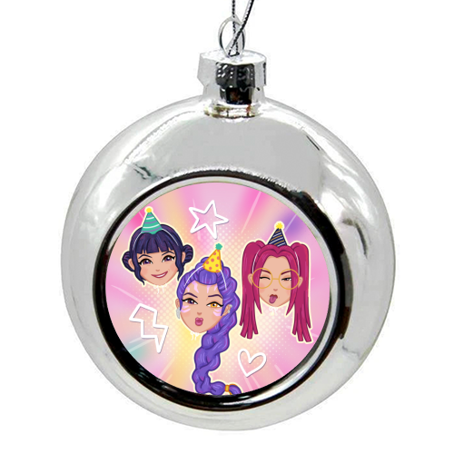 Kpop Demon Hunters - colourful christmas bauble by Loren Grosvenor