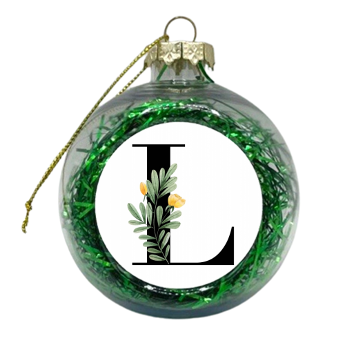 L Floral Letter Initial - xmas bauble by Toni Scott