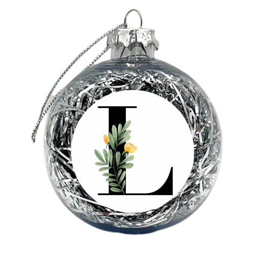 L Floral Letter Initial - xmas bauble by Toni Scott