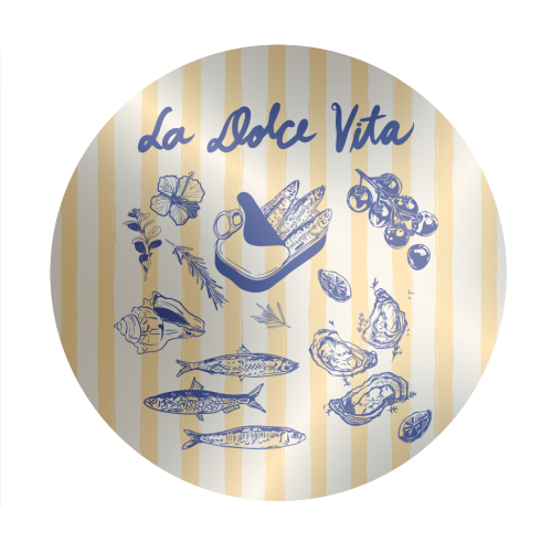 La Dolce Vita – Vintage Coastal Sardines & Seafood - Circle Sticker by EZbie