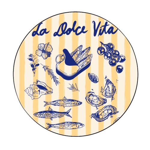 La Dolce Vita – Vintage Coastal Sardines & Seafood - Circle Sticker by EZbie