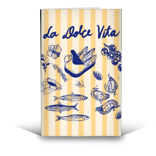 La Dolce Vita – Vintage Coastal Sardines & Seafood - funny greeting card by EZbie