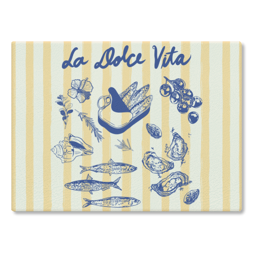 La Dolce Vita – Vintage Coastal Sardines & Seafood - glass chopping board by EZbie
