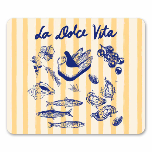 La Dolce Vita – Vintage Coastal Sardines & Seafood - mouse mat by EZbie