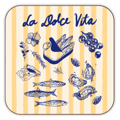 La Dolce Vita – Vintage Coastal Sardines & Seafood - personalised beer coaster by EZbie