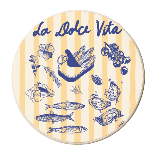 La Dolce Vita – Vintage Coastal Sardines & Seafood - personalised beer coaster by EZbie