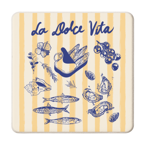 La Dolce Vita – Vintage Coastal Sardines & Seafood - personalised beer coaster by EZbie