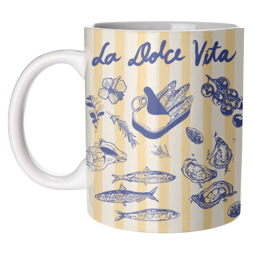 La Dolce Vita – Vintage Coastal Sardines & Seafood - unique mug by EZbie