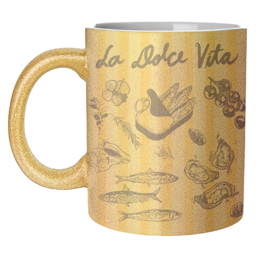 La Dolce Vita – Vintage Coastal Sardines & Seafood - unique mug by EZbie