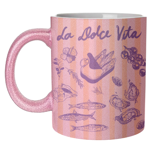 La Dolce Vita – Vintage Coastal Sardines & Seafood - unique mug by EZbie