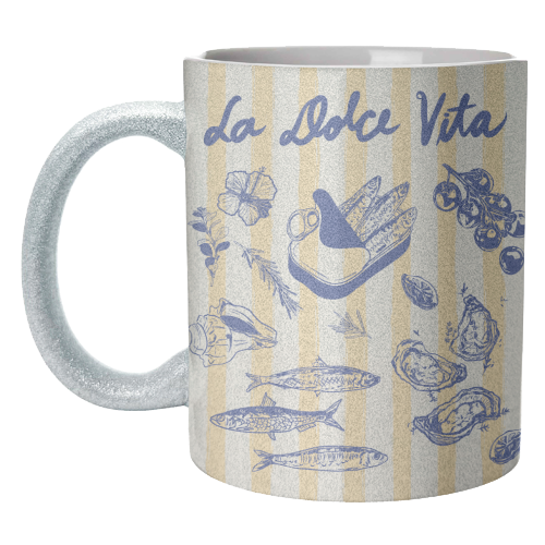 La Dolce Vita – Vintage Coastal Sardines & Seafood - unique mug by EZbie